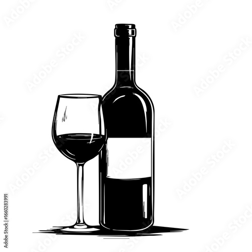 Elegant wine bottle and glass showcasing a rich red wine in a stylish presentation ideal for wine lovers and connoisseurs