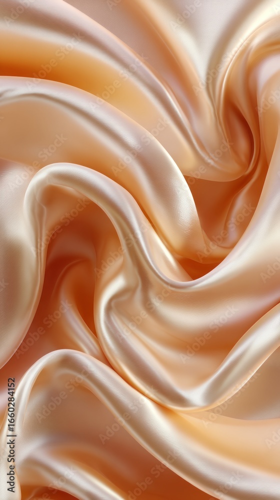 Fototapeta premium Smooth silk dress surface reflecting soft light, showcasing elegant folds and gentle sheen in a warm peach hue