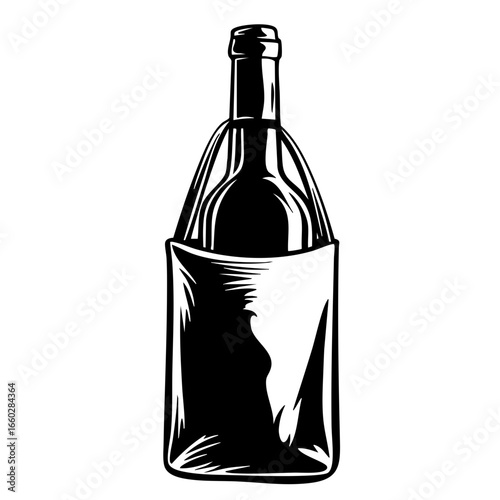 Wine bottle in a holder designed for serving beverages during gatherings or events