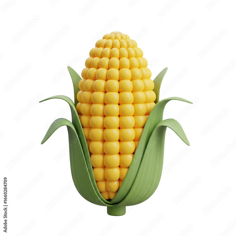 Obraz premium Vibrant corn cob rendered in detailed 3D showcases the beauty of agriculture production