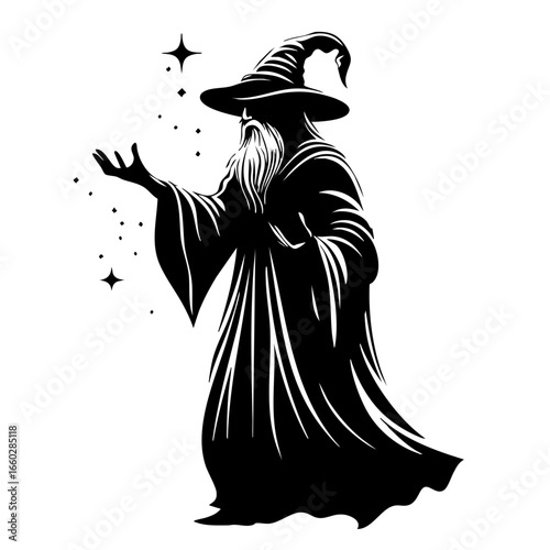 Magical wizard casting spells with mystical sparkles in a fantasy realm