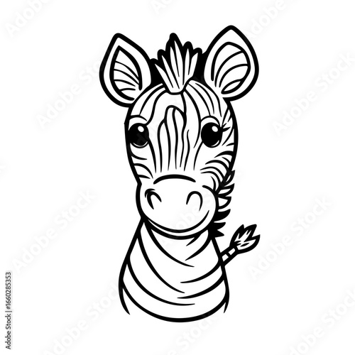 Zebra vector illustration featuring a cute and playful design with a ribbon decoration and expressive facial features