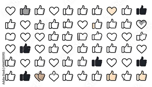 Likes  Hearts Icons Set.