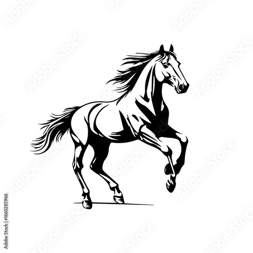 Graceful black vector illustration of a trotting horse showcasing strong muscles and elegant movement