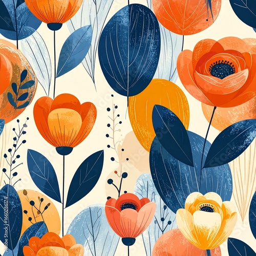 Motif sans couture sur le thème végétal et floral stylisé. Generated Image.