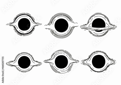 Abstract Black Hole Icons with Gravitational Distortion Lines