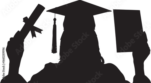 Graduation Silhouette Student with Cap and Diploma Vector
