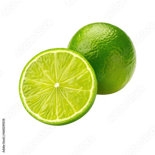 Fresh green lime and half lime isolated on transparent background