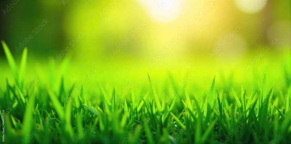 Obraz premium Lush Green Grass Basking in Warm Sunlight, Idyllic Nature Scene Perfect for Backgrounds and Websites