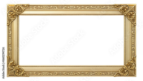 Golden ornate rectangular frame PNG transparent, luxury vintage border png, antique decorative frame cutout, royal photo frame png isolated, classic gilded rectangular frame design, empty gold border 