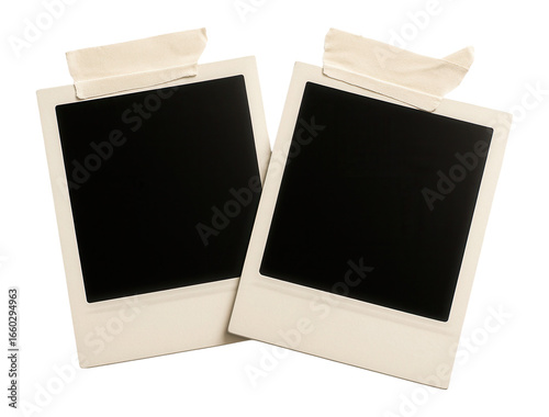 Two polaroid photo frames with tape strips.