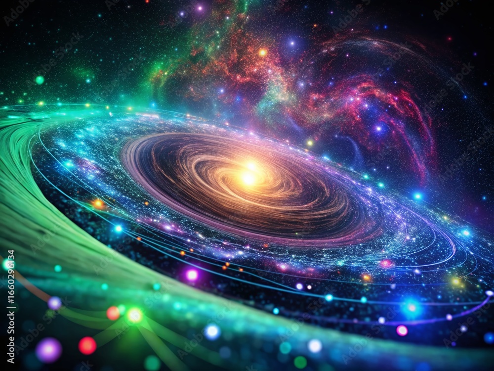 Obraz premium Abstract Galaxy of Glowing Data Nodes: Big Data, Connectivity, Information Universe Night Photography