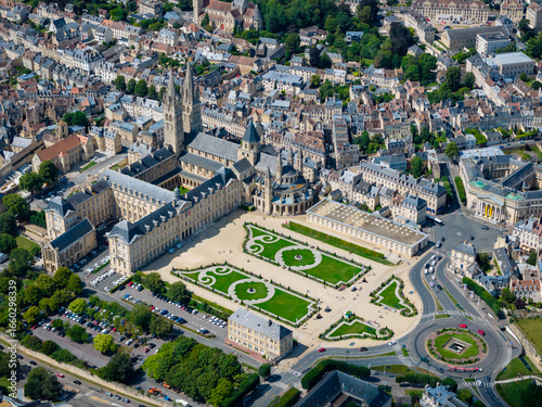 Aerial view of the City of Cean and Abbaye-aux-Hommes in Normandy