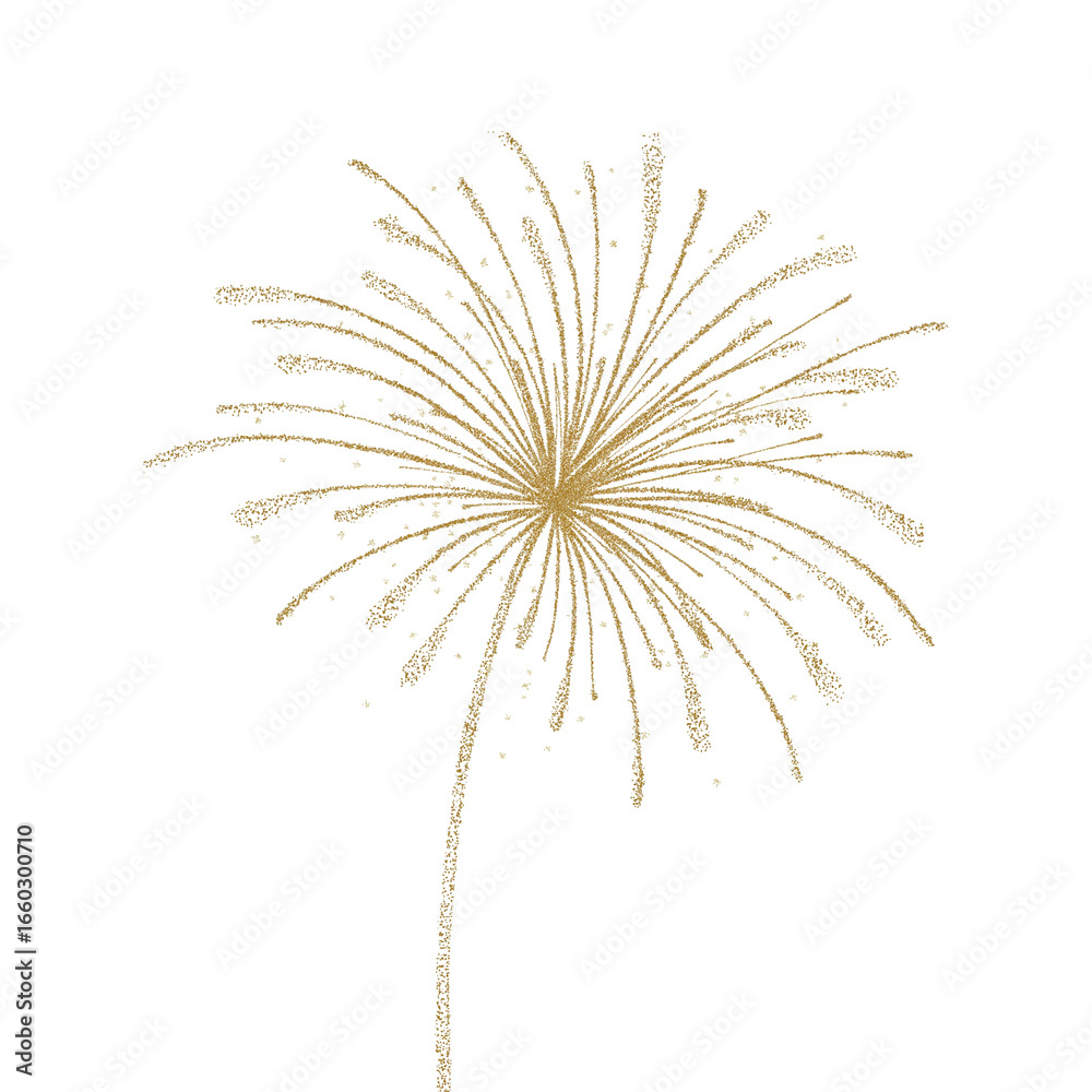 Obraz premium A simple clip art of a firework, on a white background, with a gold glitter outline. 