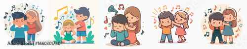 Cute Handdrawn Children Covering Ears Due to Loud Music Illustration