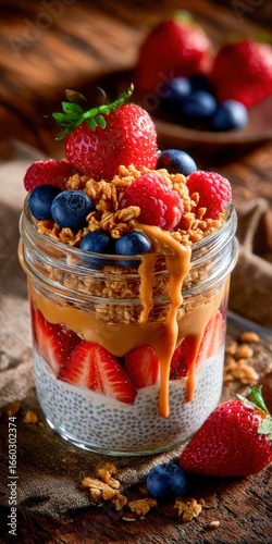 Breakfast jar with berries and granola