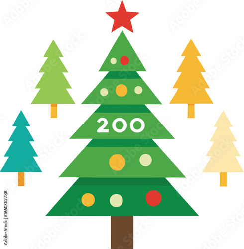 Festive christmas trees with the number two hundred