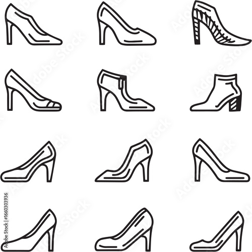 Heel Grips black Line Editable Icons set
