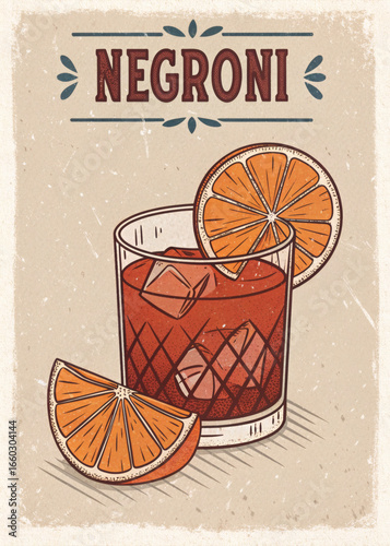 Vintage Illustration of Negroni Cocktail
