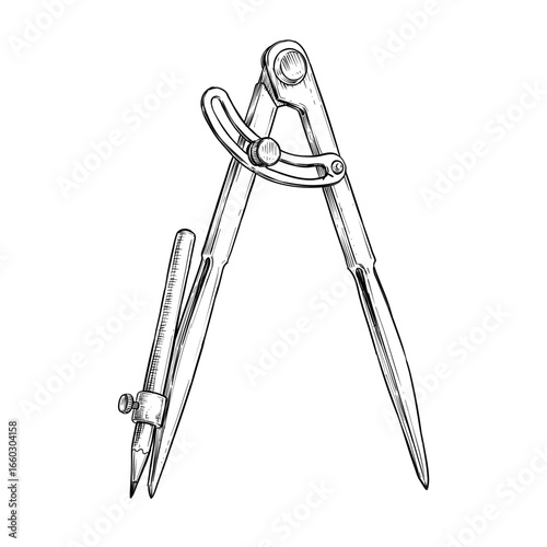 geometry compass vector line art hand drawn illustration