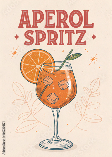Vintage Illustration of Aperol Spritz Cocktail
