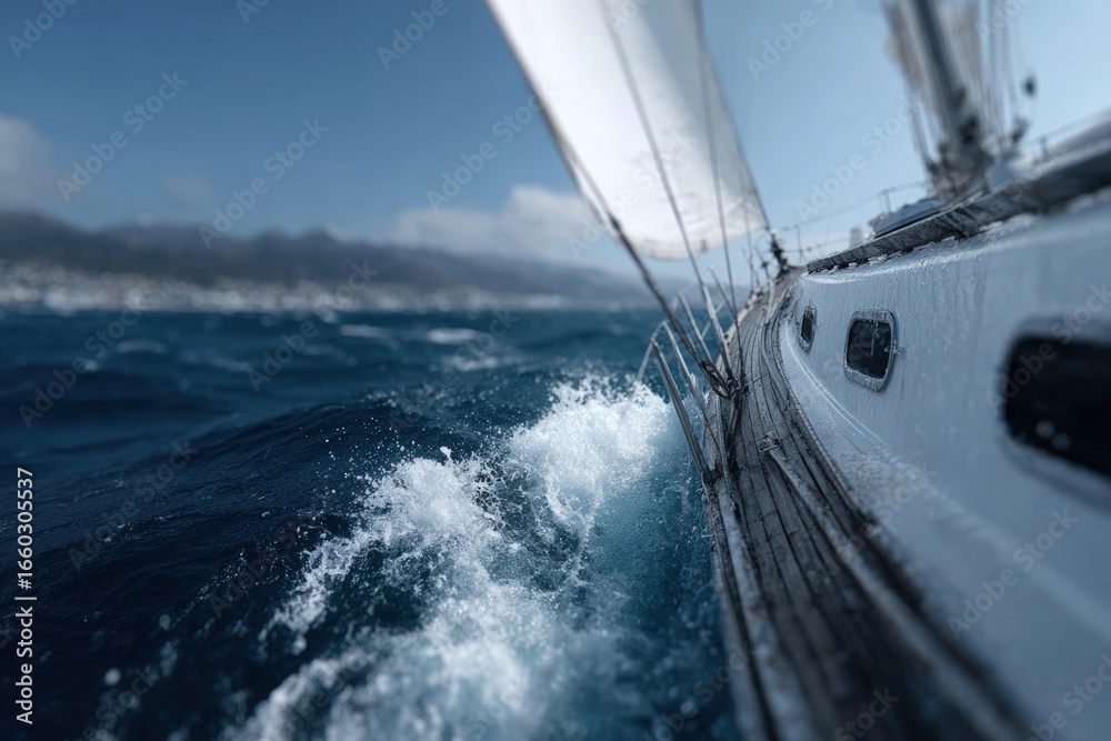 Obraz premium Modern sailboat navigating waves with aluminum mast