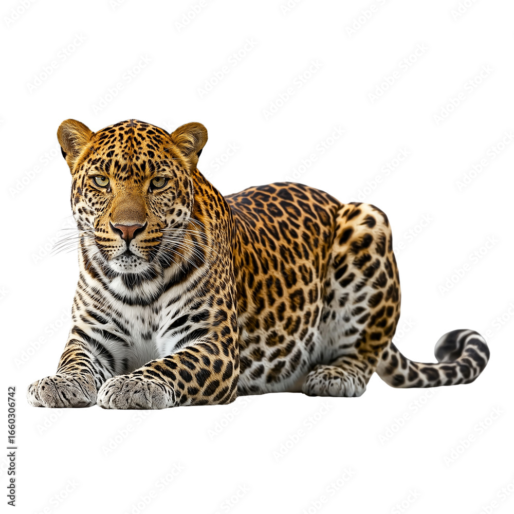 Obraz premium Beautiful leopard isolated on a white background, a detailed photograph in PNG format. 