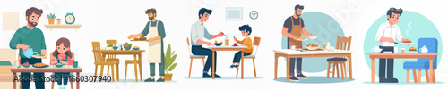 Flat Colorful Illustration Depicting Parent Child Bonding Through Preparing Meal