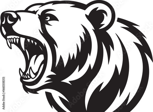 Roaring Bear Head Vector Illustration Wild Animal Aggressive Predator