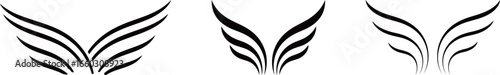 Set of three stylized wings illustrations in a clean, elegant, and minimalist black line art style.