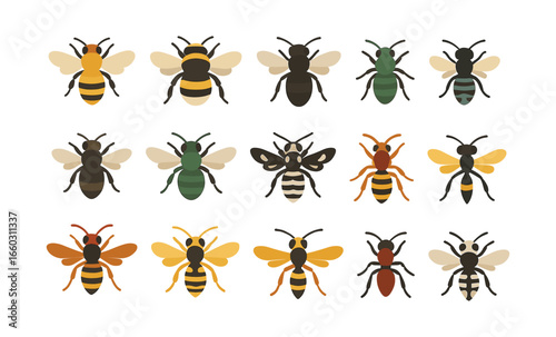 Colorful flat design bees and wasps collection