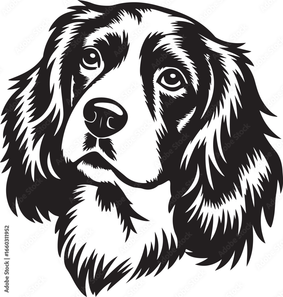 Fototapeta premium Elegant Spaniel Dog Head Vector Illustration - Detailed Canine Portrait Art