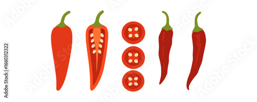 Colorful pepper and tomato set in minimalistic style for fresh culinary design