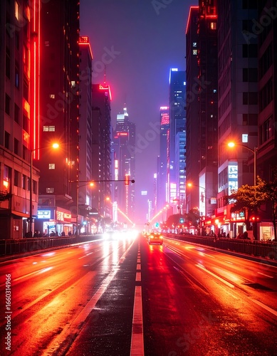 Night city street vibrant lights