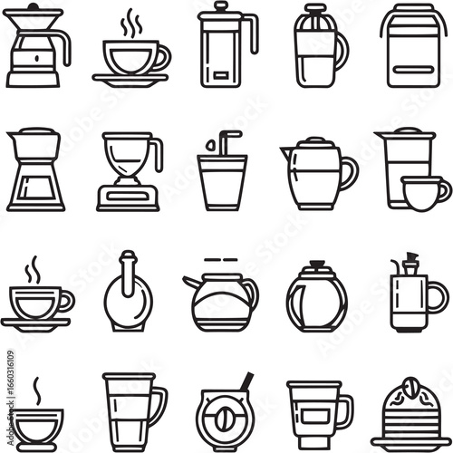Instant Coffee black Line Editable Icons set