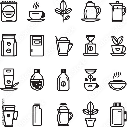 Instant Coffee black Line Editable Icons set