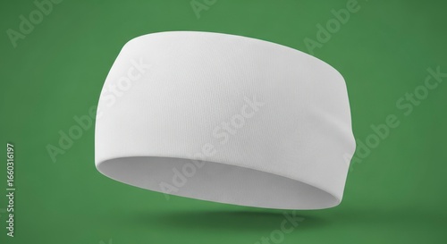 Pure white athletic headband floats gracefully against soft green studio backdrop