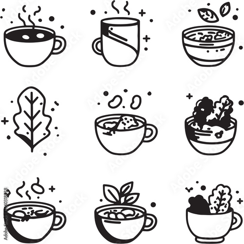 Kale and White Bean Soup black Line Editable Icon