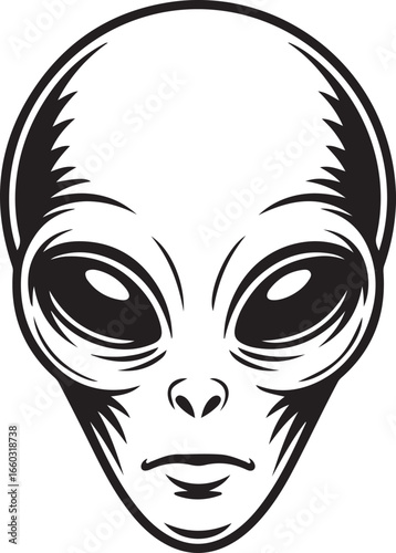 Extraterrestrial Alien Face Vector Illustration with Large Eyes and Smooth Head