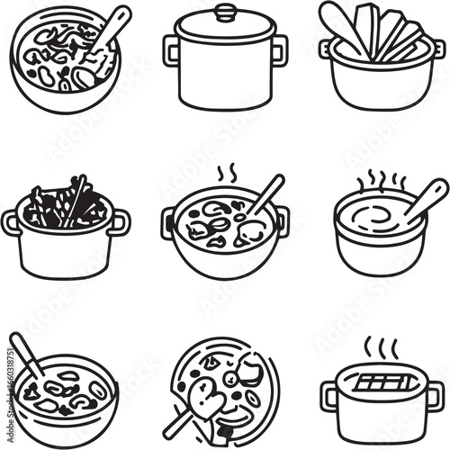 Kale and White Bean Soup black Line Editable Icon