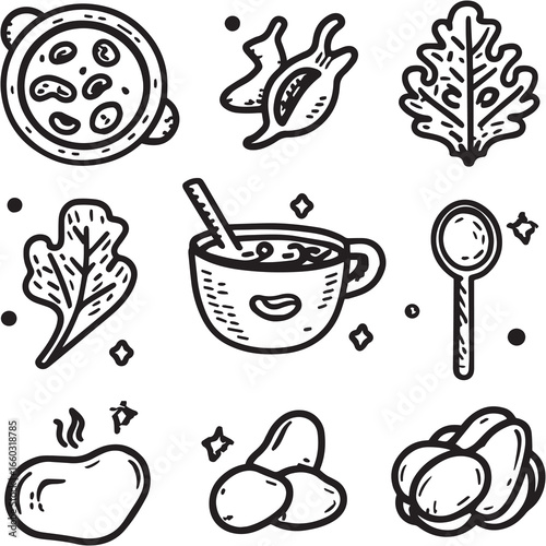 Kale and White Bean Soup black Line Editable Icon