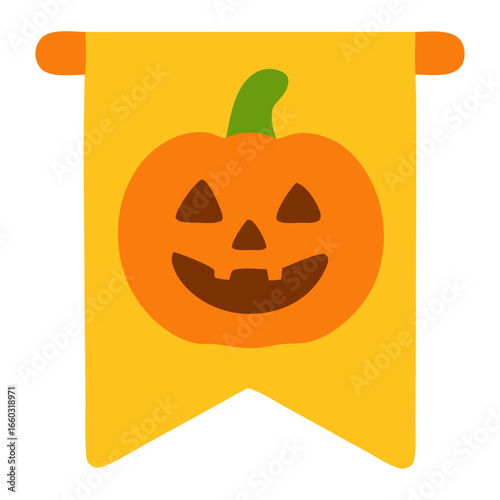 Festive yellow banner with cute smiling jack o lantern pumpkin suitable for halloween decorations, party invitations, autumnthemed designs, and seasonal promotions.