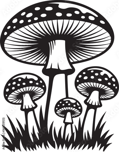 Detailed Mushroom Vector Illustration with Fungi and Botanical Elements
