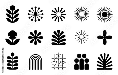 Collection of Abstract Geometric and Botanical Icons