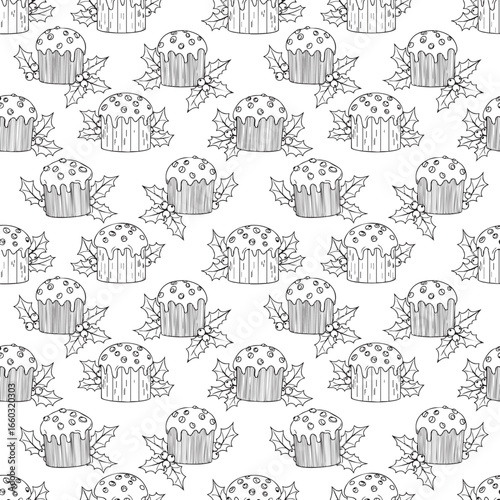 panettone christmas seamless pattern with food icons - panettone illustration vector