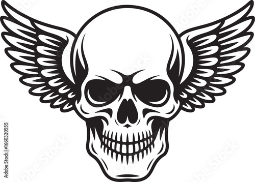 Skull with Wings Vector Art Illustration for Tattoo or Graphic Use