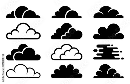 Collection of Black and White Cloud Icons and Illustrations