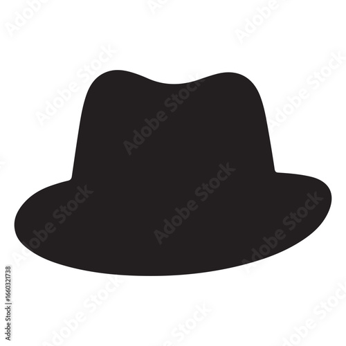 Black fedora hat silhouette isolated on white background