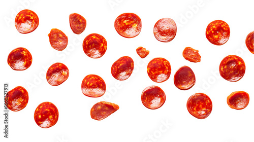 Slices of Salami Isolated transparent on white background