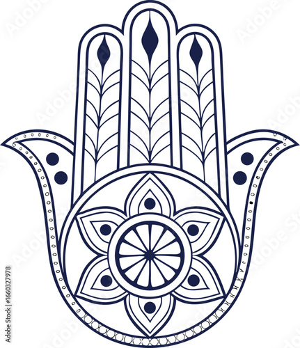 Hamsa Hand with Geometric Patterns Minimalist Vector Illustration Spiritual Protection Symbol Amulet Clipart, Hamsa Hand Vector Illustration, Minimalist Hamsa Symbol Design, Sacred Geometry Hamsa Hand